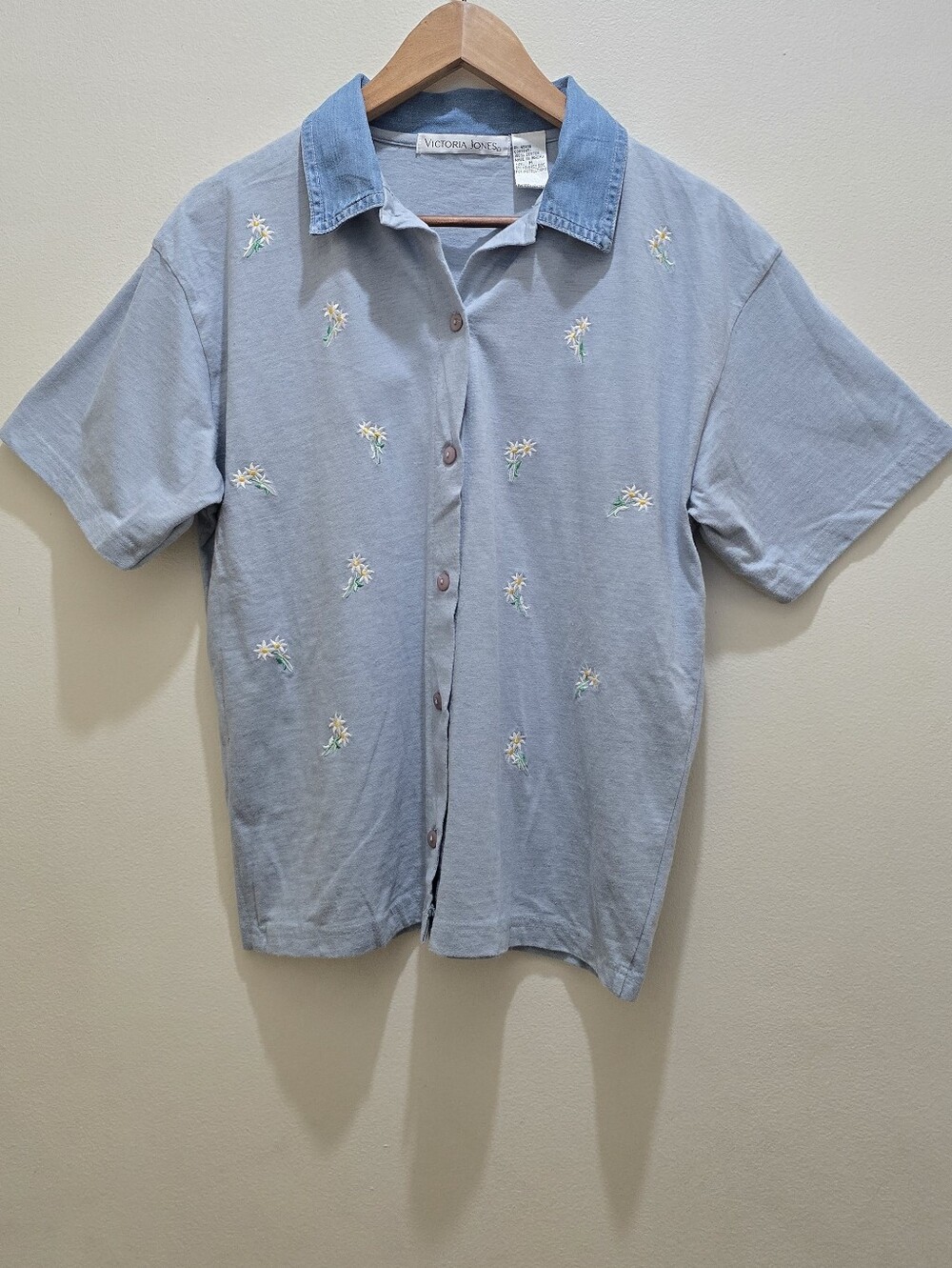 Light Blue Embroidered Button-Up Shirt